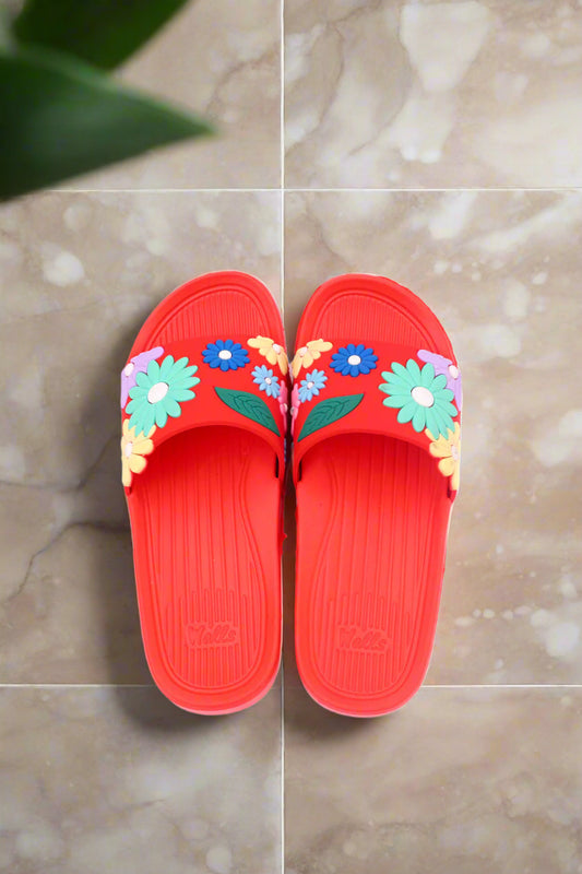 Women Rubber Upper and EVR Sole Flowers Embossed Slippers