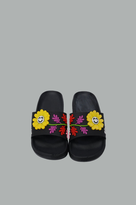 Flower Imposed Slide For Women
