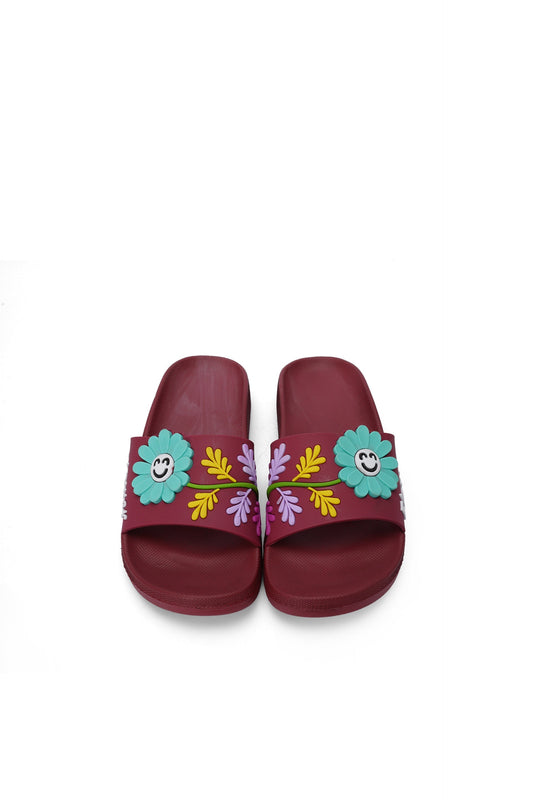 Flower Imposed Slide For Women